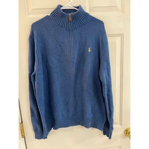 Polo Ralph Lauren Mens XL Knit Quarter Zip Pullover Sweater Blue Cotton